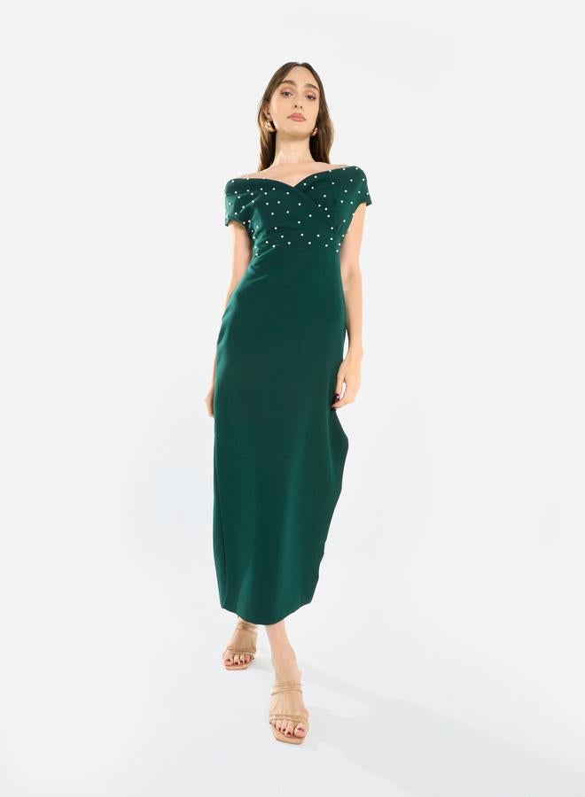 House of Moda Women Embellished Bardot Midi Dress - Image 2